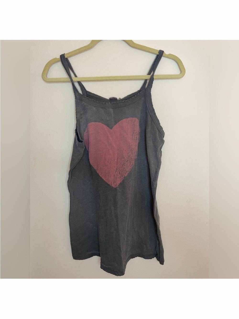 Magnolia Pearl Distressed Gray Tank Top with Pink Heart Graphic